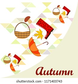 umbrella rubber boots maple leaf basket mushroom autumnal vector background