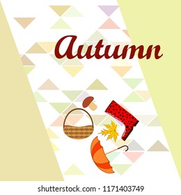 umbrella rubber boots maple leaf basket mushroom autumnal vector background