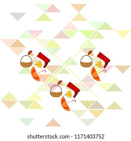 umbrella rubber boots maple leaf basket mushroom autumnal vector background