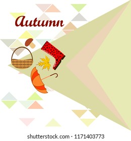 umbrella rubber boots maple leaf basket mushroom autumnal vector background