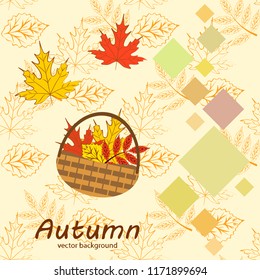 umbrella rubber boots maple leaf basket mushroom autumnal vector background