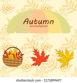 umbrella rubber boots maple leaf basket mushroom autumnal vector background