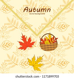 umbrella rubber boots maple leaf basket mushroom autumnal vector background