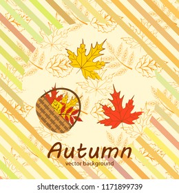 umbrella rubber boots maple leaf basket mushroom autumnal vector background