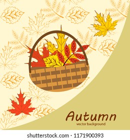 umbrella rubber boots maple leaf basket mushroom autumnal vector background