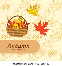 umbrella rubber boots maple leaf basket mushroom autumnal vector background