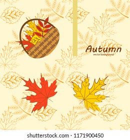 umbrella rubber boots maple leaf basket mushroom autumnal vector background
