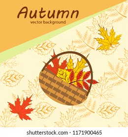 umbrella rubber boots maple leaf basket mushroom autumnal vector background