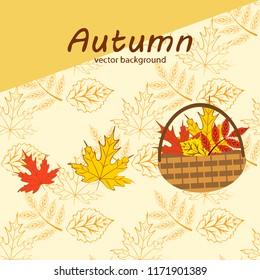 umbrella rubber boots maple leaf basket mushroom autumnal vector background