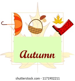 umbrella rubber boots maple leaf basket mushroom autumnal vector background