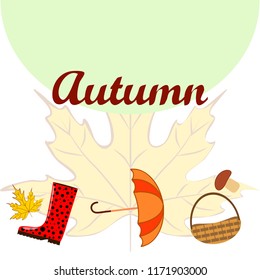 umbrella rubber boots maple leaf basket mushroom autumnal vector background