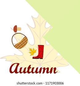 umbrella rubber boots maple leaf basket mushroom autumnal vector background