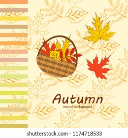 umbrella rubber boots maple leaf basket mushroom autumnal vector background