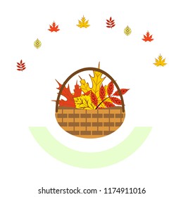 umbrella rubber boots maple leaf basket mushroom autumnal vector background