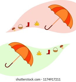 umbrella rubber boots maple leaf basket mushroom autumnal vector background