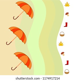 umbrella rubber boots maple leaf basket mushroom autumnal vector background