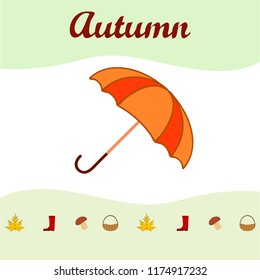 umbrella rubber boots maple leaf basket mushroom autumnal vector background