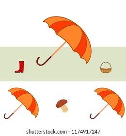 umbrella rubber boots maple leaf basket mushroom autumnal vector background