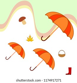 umbrella rubber boots maple leaf basket mushroom autumnal vector background