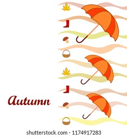 umbrella rubber boots maple leaf basket mushroom autumnal vector background