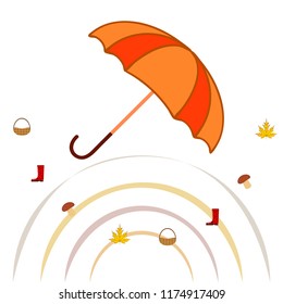 umbrella rubber boots maple leaf basket mushroom autumnal vector background