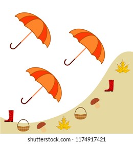 umbrella rubber boots maple leaf basket mushroom autumnal vector background