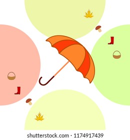 umbrella rubber boots maple leaf basket mushroom autumnal vector background