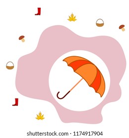 umbrella rubber boots maple leaf basket mushroom autumnal vector background