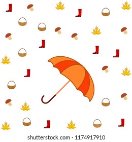 umbrella rubber boots maple leaf basket mushroom autumnal vector background