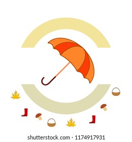 umbrella rubber boots maple leaf basket mushroom autumnal vector background