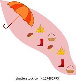 umbrella rubber boots maple leaf basket mushroom autumnal vector background
