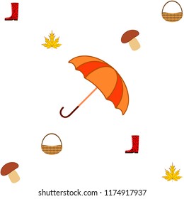 umbrella rubber boots maple leaf basket mushroom autumnal vector background