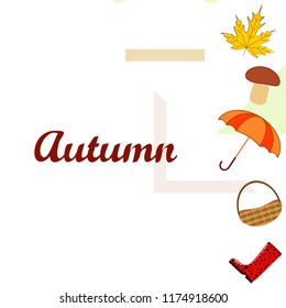 umbrella rubber boots maple leaf basket mushroom autumnal vector background