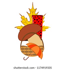 umbrella rubber boots maple leaf basket mushroom autumnal vector background