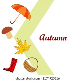 umbrella rubber boots maple leaf basket mushroom autumnal vector background