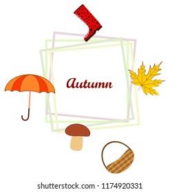 umbrella rubber boots maple leaf basket mushroom autumnal vector background