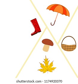 umbrella rubber boots maple leaf basket mushroom autumnal vector background