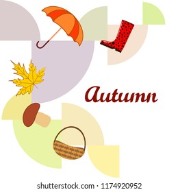 umbrella rubber boots maple leaf basket mushroom autumnal vector background