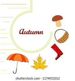 umbrella rubber boots maple leaf basket mushroom autumnal vector background