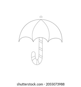 Umbrella with Santa Claus stick or Christmas stick. Illustration vector line icon  