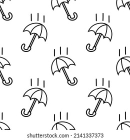 Vector de contorno de doodle sin soldadura de patrón de paraguas. Textura para fondo, etiqueta, impresión, embalaje, mercancía, libro, escaparate, afiche, tela, envoltura, textil.