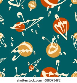 Umbrella seamless pattern. Modern color autumn vector background illustration.