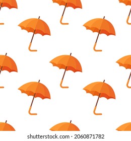 Umbrella seamless pattern. Orange vector umbrellas on a white background.