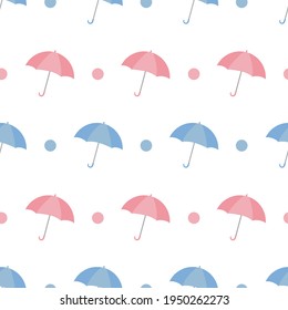 Umbrella seamless pattern vector. Cute blue, and pink umbrellas with decorative dots isolated on white background. For baby and children fabric, cloth, backdrop, wallpaper, wrapping paper.