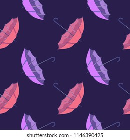 Umbrella seamless pattern. Vector illustration of umbrellas isolated on blue background.