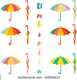 Umbrella, Set of colorful open and closed umbrella