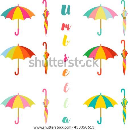 Umbrella, Set of colorful open and closed umbrella