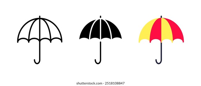 Umbrella set icons. Linear, silhouette and flat Style. Vector icons.
