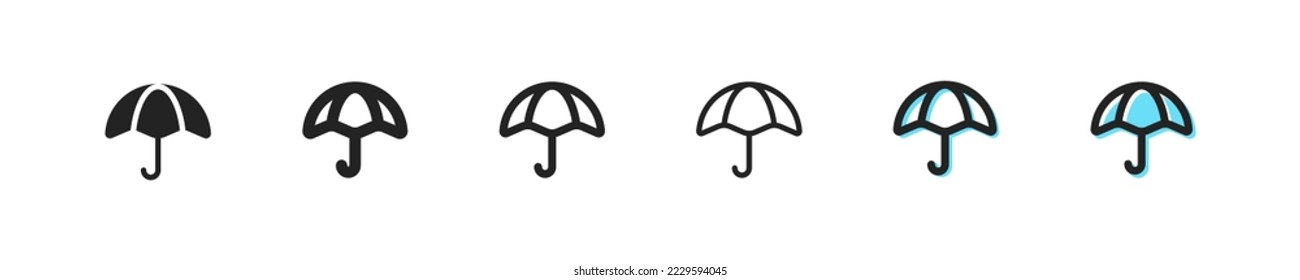 Umbrella set line icon. Tax return. Time to pay taxes, dollar, work,, weather, rain, poring. Tax Protection concept. Vector line icon for Business and Advertising
