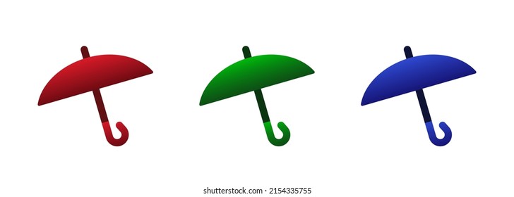 Umbrella set. Set of red, green and blue matte umbrellas. Vector clipart isolated on white background.